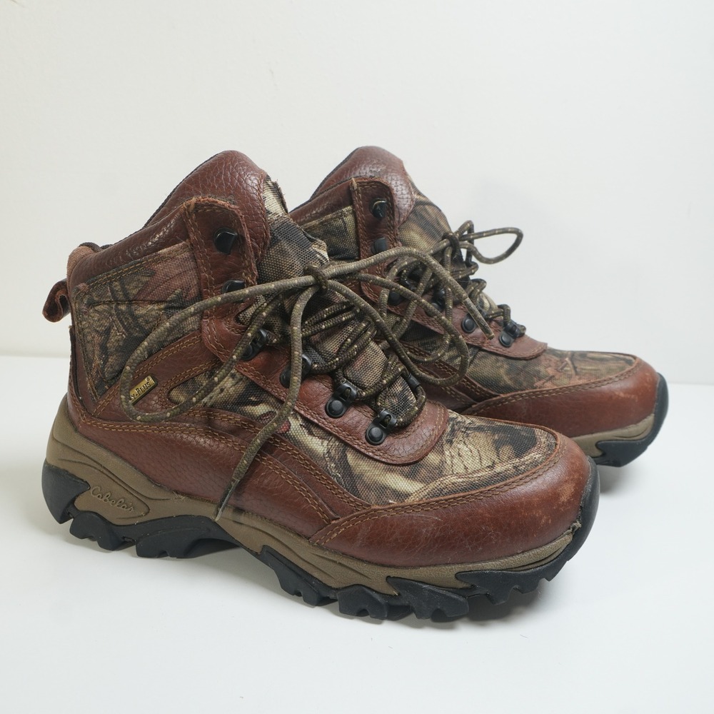 Cabelas Dry-Plus Hunting Boots 5.5/6 Womens Brown Camo Leather Waterproof Hiking